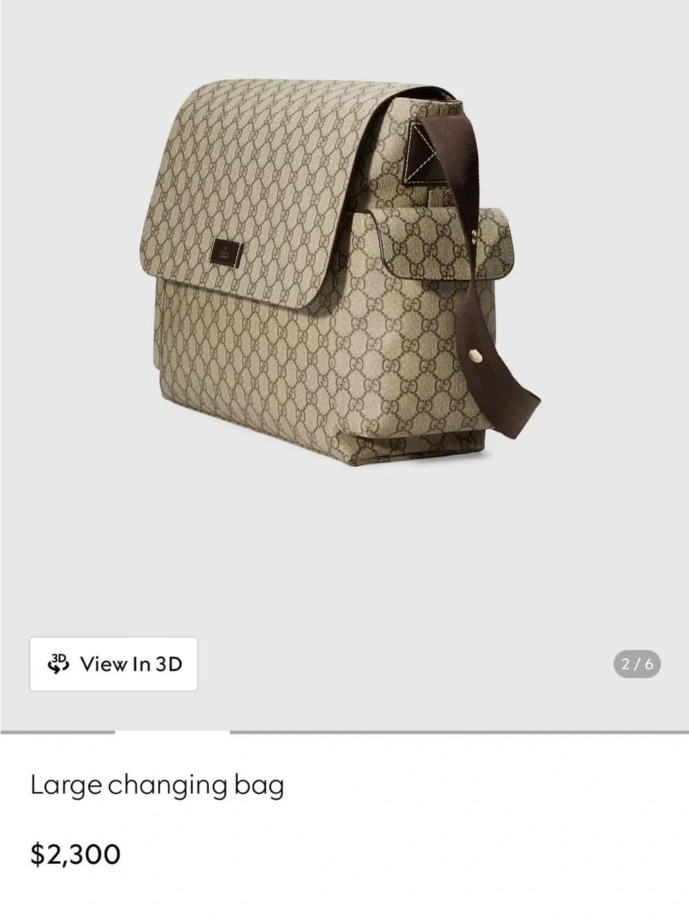 Gucci Beige Monogram Messenger Bag with Brown Strap